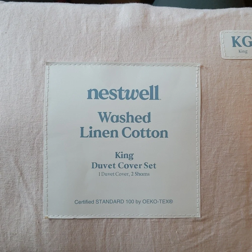 ❤️B2G1 FREE Nestwell® Washed Linen Cotton 3-Piece King Duvet Cover Set,Blush